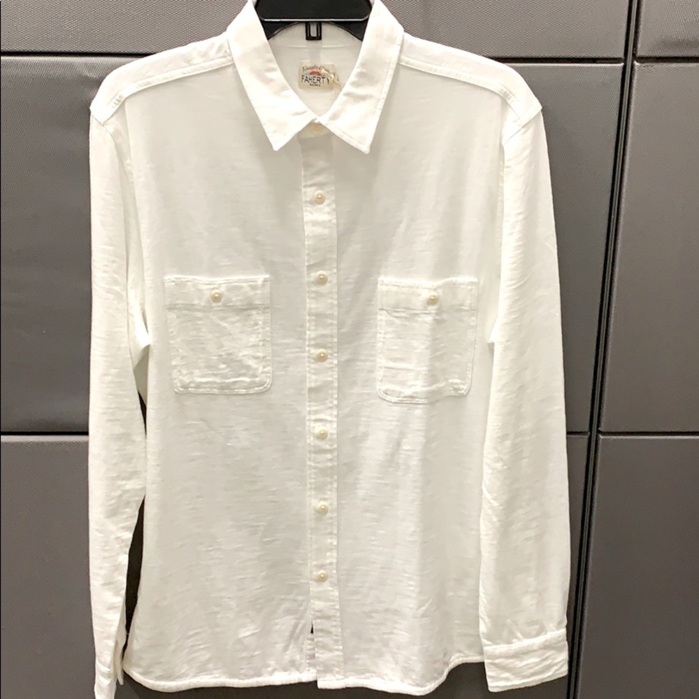 Faherty Mens Knit Seasons Shirt,Medium, White